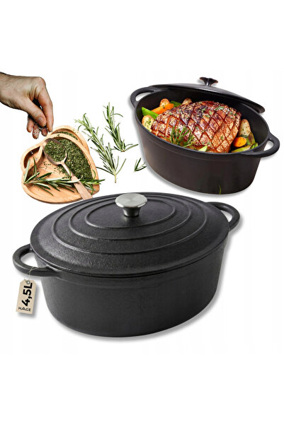 HAGE Tava / oala mare din fonta natur ovala pentru cuptor si gratar 4,5 L cu ...