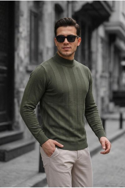 Oksit Seka 917 Striped Cotton Slim Fit Men's Half Fisherman Sweater