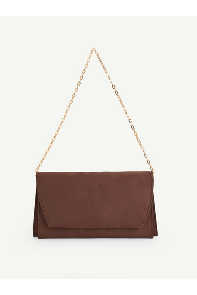 SHAKA Brown Suede Shk350 Chain Strap, Magnetic, 3 Compartments, Women's Eveni...