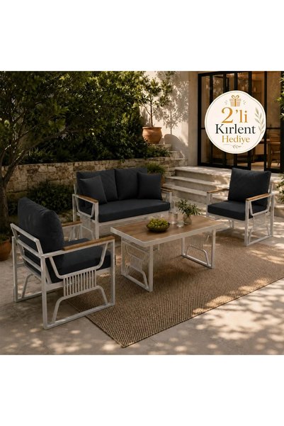 UFUK HOME Rosa Krem 211 Masalı ANTRASİT Dış Mekân Koltuk Takımı – Modern Bahç...