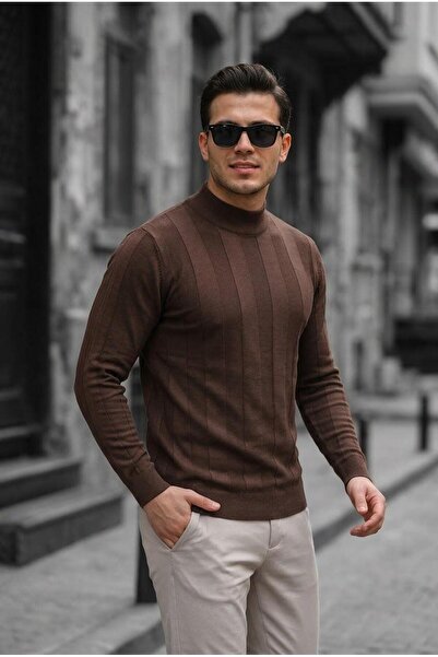 Oksit Seka 917 Striped Cotton Slim Fit Men's Half Fisherman Sweater