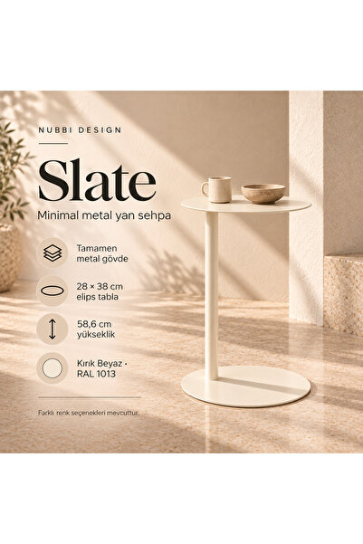 Slate Metal C Sehpa Modern Tasarım Elips Tablalı Minimalist Koltuk Yanı Sehpa