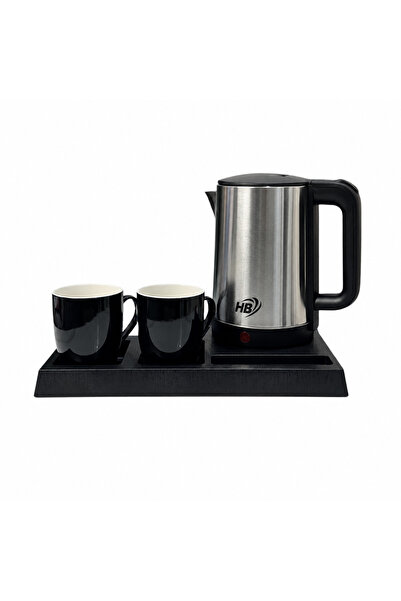 Generic Brand طقم غلاية كهربائية HB HB-1200 بسعة 2 لتر وقدرة 2200 واط مع كوبين سيراميك، ستانلس ستيل وأسود