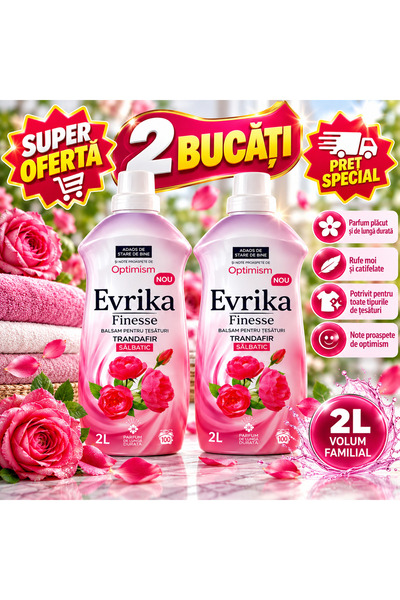 Evrika Pack of 2 x Finesse Fabric Conditioner Wild Rose, 2 L/piece – 4 L total