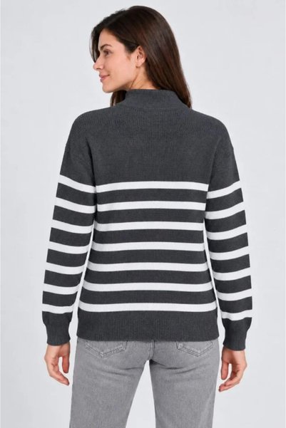 MODA ŞEHRİ High neck half zippered striped thessaloniki knitwear sweater - smoked