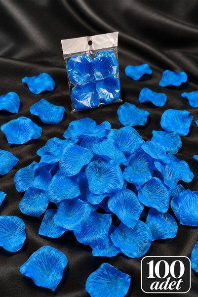 ZEYMERADE Yapay Saks Mavi Gül Yaprağı, 100 Adet Romantik Dekor Hediye Süs Düğ...