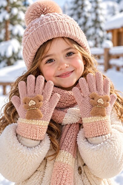 minik'o kids Ki̇tti̇ 25230-02 4-8 Years Old Girls' Knitted Gloves
