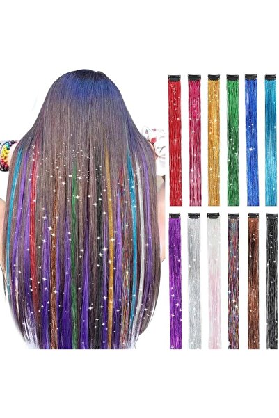 GENERAL 12 Pieces of Colorful Glitter Fairy Hair Extensions with T-Zoic Clips...