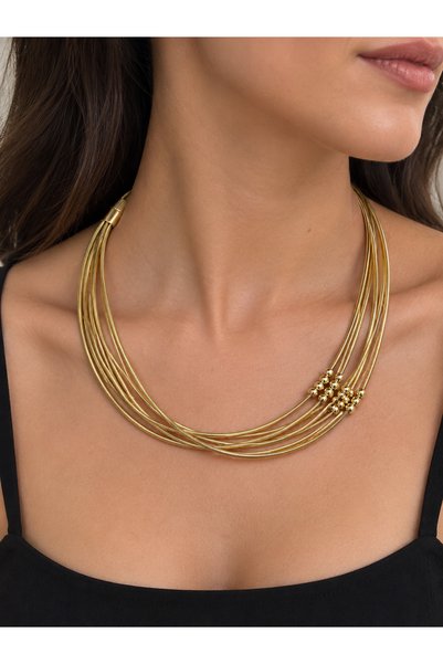 TUELA Tuelataki/ Gold Color Multi-Row Bead Detailed Women's Necklace