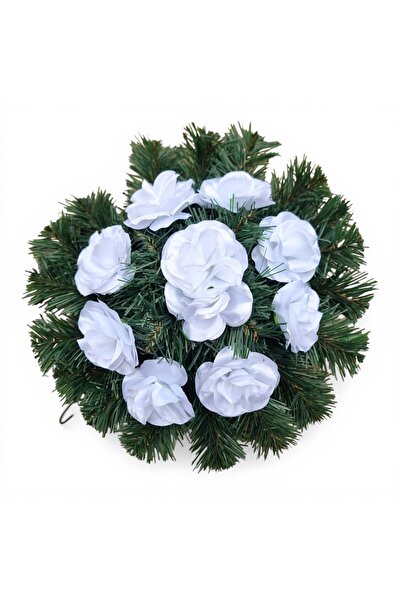 fara marca Coroană funerară artificială cu 10 trandafiri albi