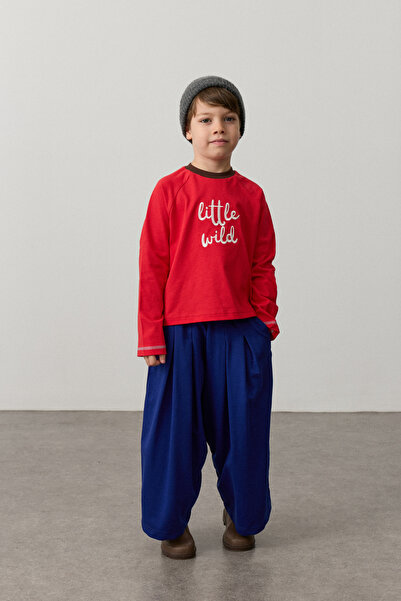 Fahhar Kids Tricou brodat cu mânecă lungă, roșu