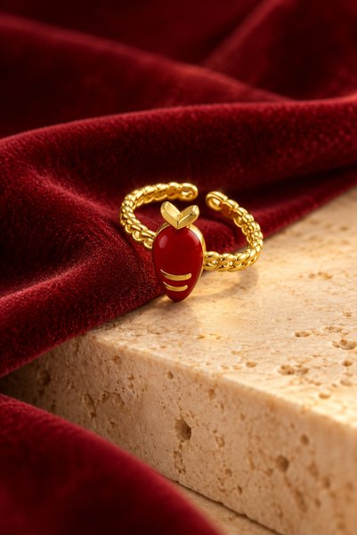 laria jewelry Adjustable Ring with Red Carrot Detail
