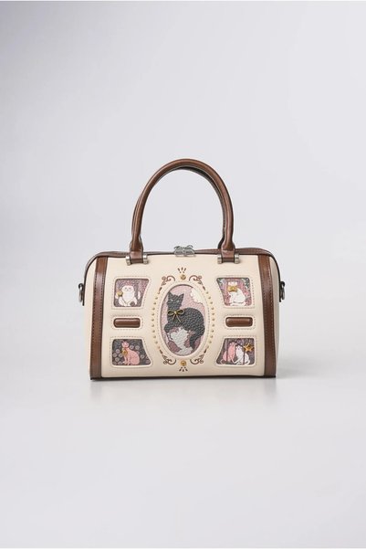 ÇÇS Women's Cat Patterned Vintage Leather Look Cylinder Model Zippered Hand a...