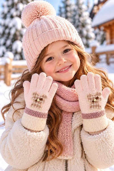 minik'o kids Ki̇tti̇ 25230-02 4-8 Years Old Girls' Knitted Gloves