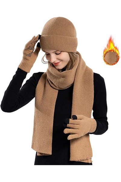 Goodern Winter Hat Scarf Gloves Set,Ski Cap Touch Screen Mittens Suit,Soft Wa...