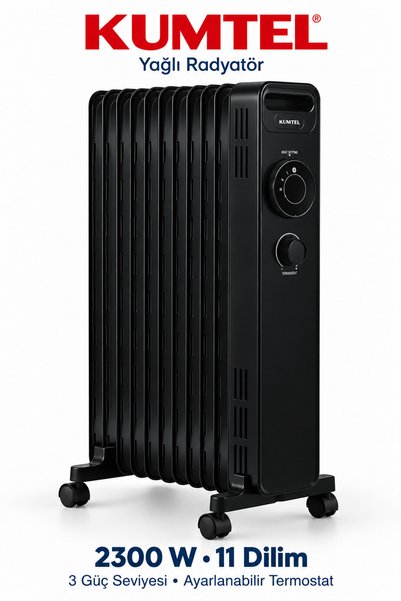 KUMTEL 2300 W 11 Dilim Siyah Yağlı Radyatör 3 Kademeli Ayarlanabilir Termosta...