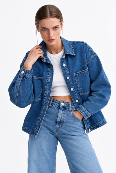 XRAY JEANS Women's Seasonal Comfortable Basic Navy Blue Denim Jacket