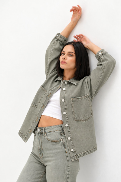 XRAY JEANS Women's Buttoned Casual Khaki Denim Jacket