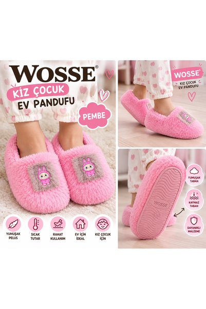 WOSSE KIZ ERKEK ÇOCUK PELUŞ EV PANDUFU YUMUŞAK TÜYLÜ SEVİMLİ FİGÜRLÜ SICAK TU...