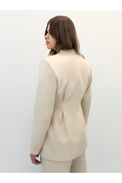 ossons Valeria Jachetă blazer cu un singur nasture pentru femei, cu talie modelată, pantaloni largi, set din două piese crem