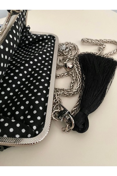 Arzu Demir 23X15 cm Sequined Sparkling Evening Dress Evening Bag Silver Color Chain and Clip, Lightweight Bag