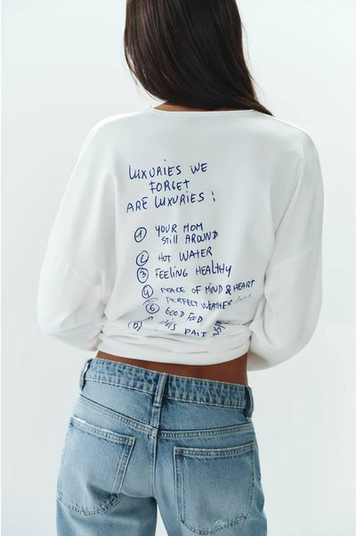 Hira Online White Just Time Written Long Sleeve Back Printed T-Shirt
