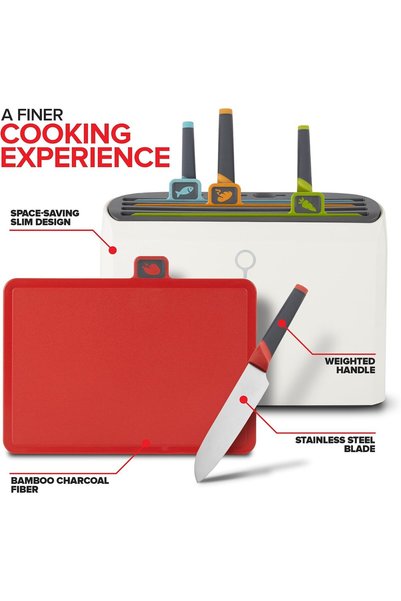 GENERAL Modern Innovations Smart Cutting Boards and Knife Set, Self Cleaning Cutting Board & Knives Holder, Color Coded Cutting Board Set With Knives, All-In-One Cleaning Knife and Cutting Board Set