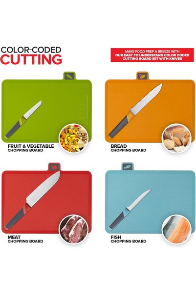 GENERAL Modern Innovations Smart Cutting Boards and Knife Set, Self Cleaning Cutting Board & Knives Holder, Color Coded Cutting Board Set With Knives, All-In-One Cleaning Knife and Cutting Board Set