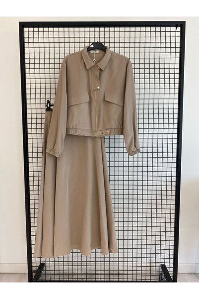 Armine Önden Fermuarlı Ceket Model Etekli İkili Takım