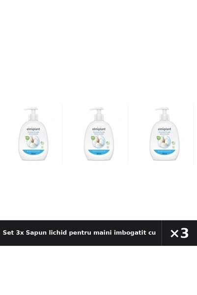 ELMIPLANT Set 3x Sapun lichid pentru maini imbogatit cu lapte de bumbac, 500 ml,