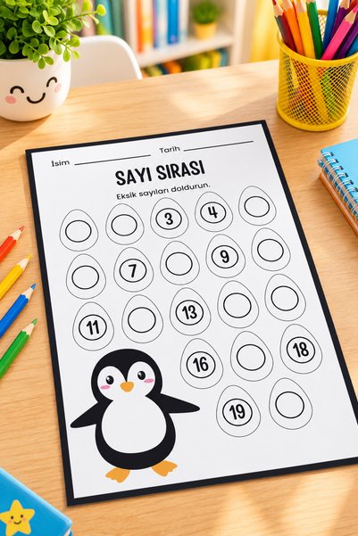 Organik Yolda Sayı Sırası Etkinliği 1-20 Arası Sayılar 4 Sayfa A4 Okul Öncesi Matematik Çalışma Kağıdı