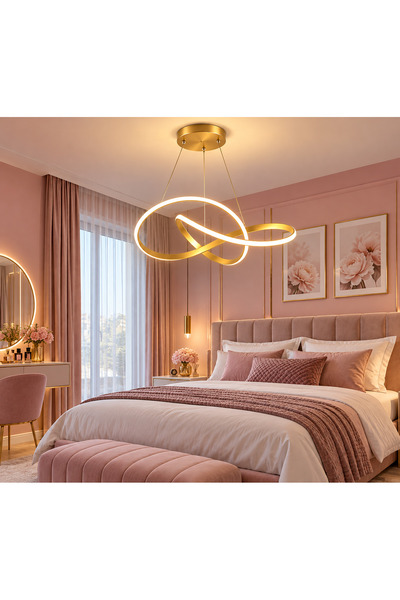 LUSTRE Lustră LED Suspendată Golden Infinity – Design Modern cu Inele Împleti...
