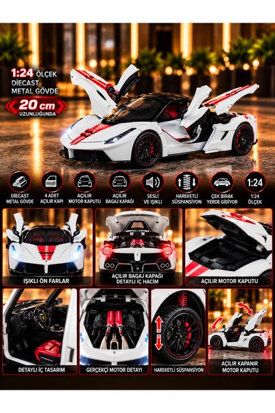 egomoni METAL SESLİ IŞIKLI KAPILARI AÇILABİLEN 20 CM BÜYÜK BOY METAL FERRARİ ...