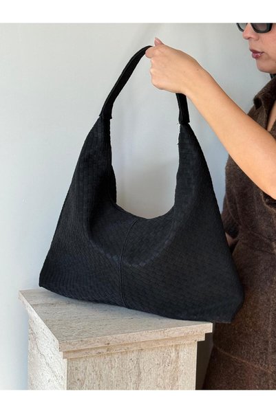 lalettobags Women's Suede Zakkum Model Casual Shoulder Bag with Knitted Detail