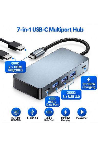 Staryon Hub USB-C 7 în 1 Staryon, Stație de andocare pentru laptop, Adaptor m...