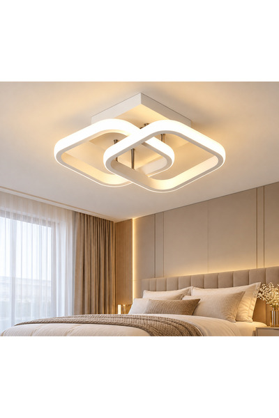 LUSTRE Lustră LED Modernă Two Squares Albă – Design Elegant cu Pătrate Suprapuse
