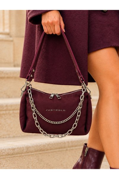 Just Polo Women's Chain Detailed Suede Shoulder and Crossbody Bag