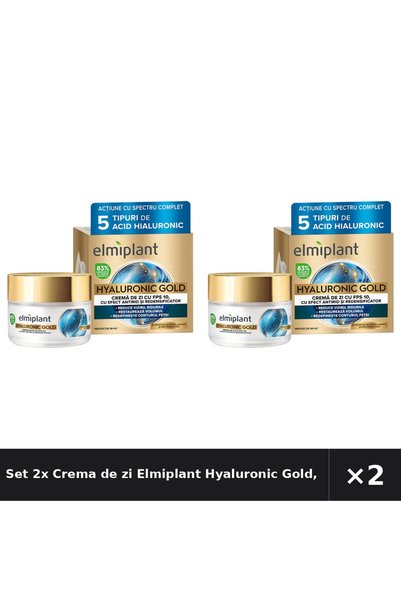 ELMIPLANT Set 2x Crema de zi Hyaluronic Gold, Femei, 50 ml