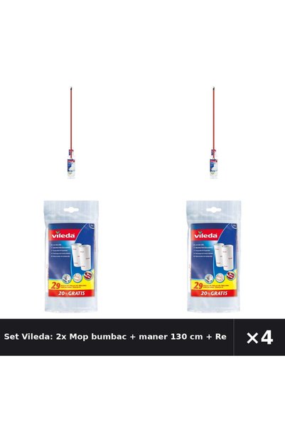 Vileda Set Vileda: 2x Mop din bumbac + mâner 130 cm + Rolă de rezervă pentru ...