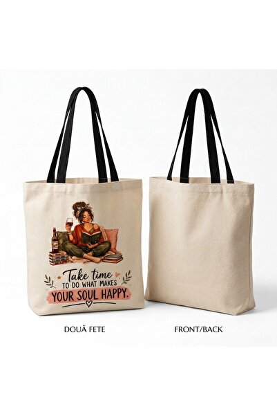 OEM Geanta Tote Canvas cu Fermoar – Take Time To Do What Makes Your Soul Happ...