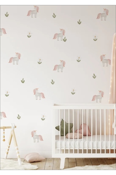 LABELOVE Unicorn Çiçekli Çocuk Odası Duvar Sticker