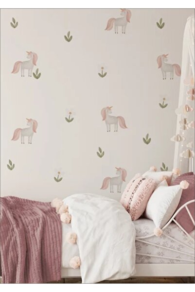 LABELOVE Unicorn Çiçekli Çocuk Odası Duvar Sticker