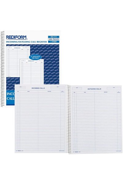 Rediform Call Register Book, 11"" x 8.5"", 100 Pages (50111) (RED50111)
