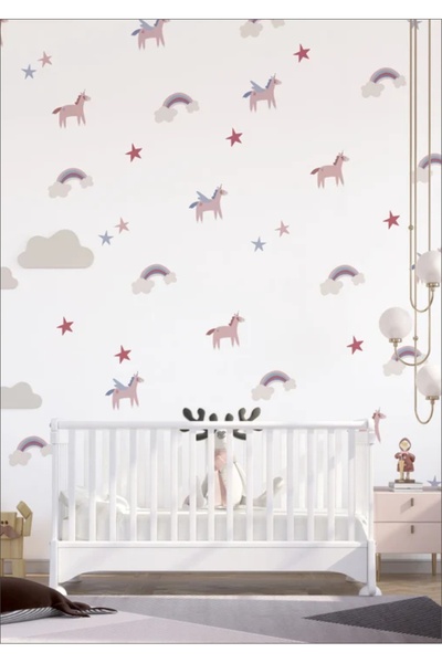 LABELOVE Renkli Unicorn Çocuk Odası Duvar Sticker