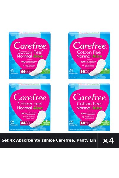 Carefree Set 4x Absorbante zilnice Carefree, Protej-slipuri Aloe, 56 bucăți