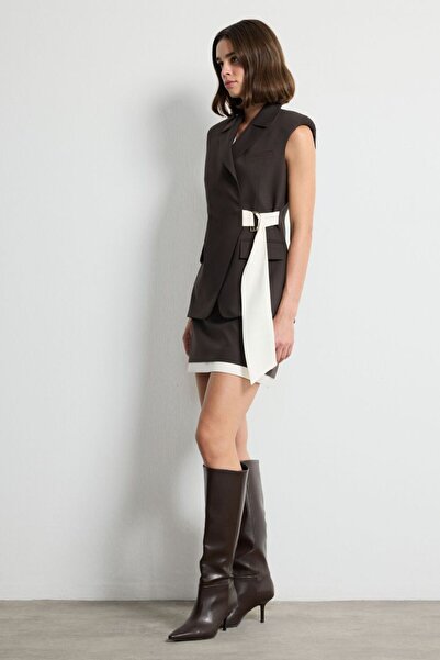 Love My Body Kahverengi Mini Gabardin Etek