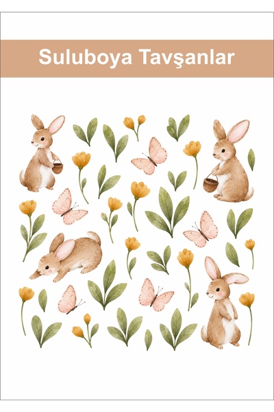 LABELOVE Suluboya Tavşanlar Çocuk Odası Duvar Sticker