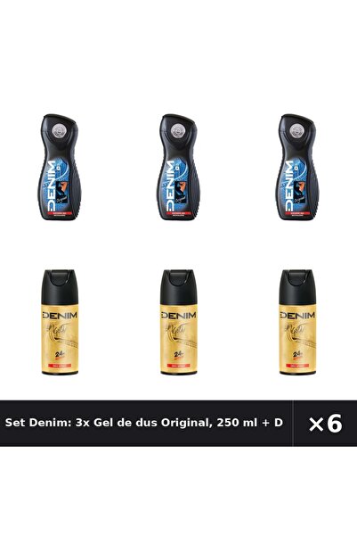 Denim Set Denim: 3x Gel de dus Original, 250 ml + Deodorant Spray Gold, 150 ml