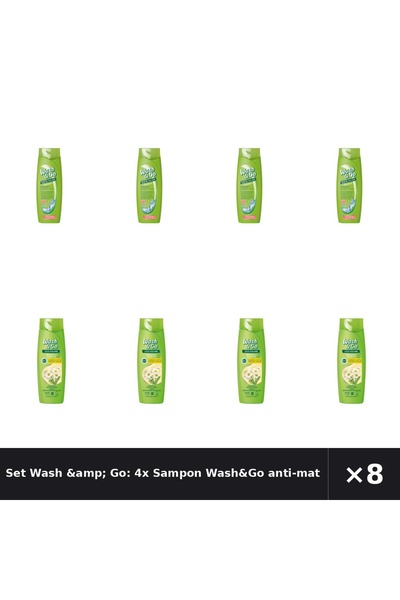 WASH&GO Set Wash &amp; Go: 4x Sampon anti-matreata,180 ml + Sampon cu musetel...