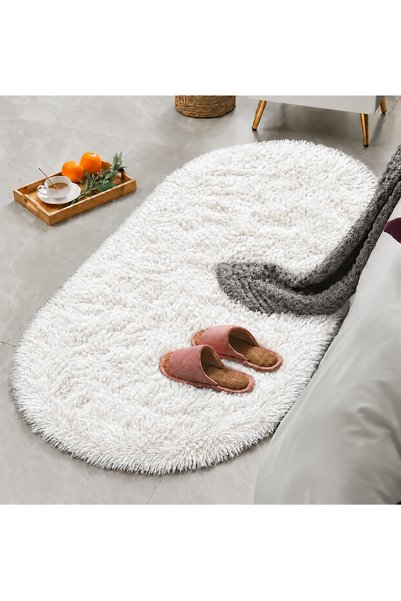 SARAR HALI Tüylü Yumuşak Kaymaz Dot Taban Yıkanabilir Oval Peluş Post Halı Yo...